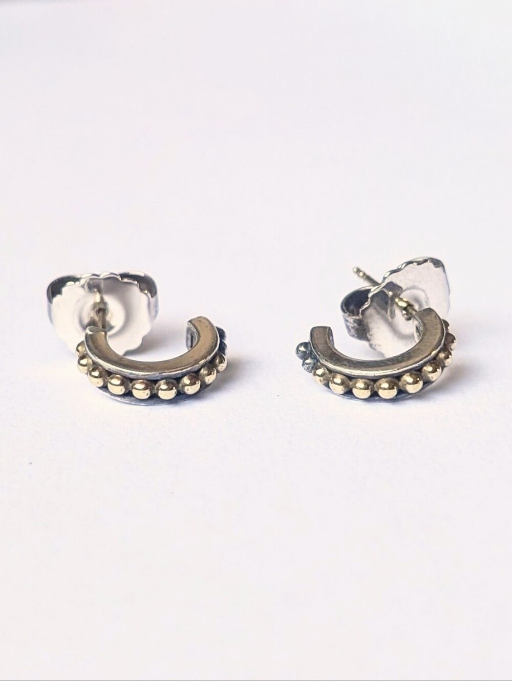Lagos Caviar earrings huggie half hoops 750 925 Sterling silver 18k yellow gold